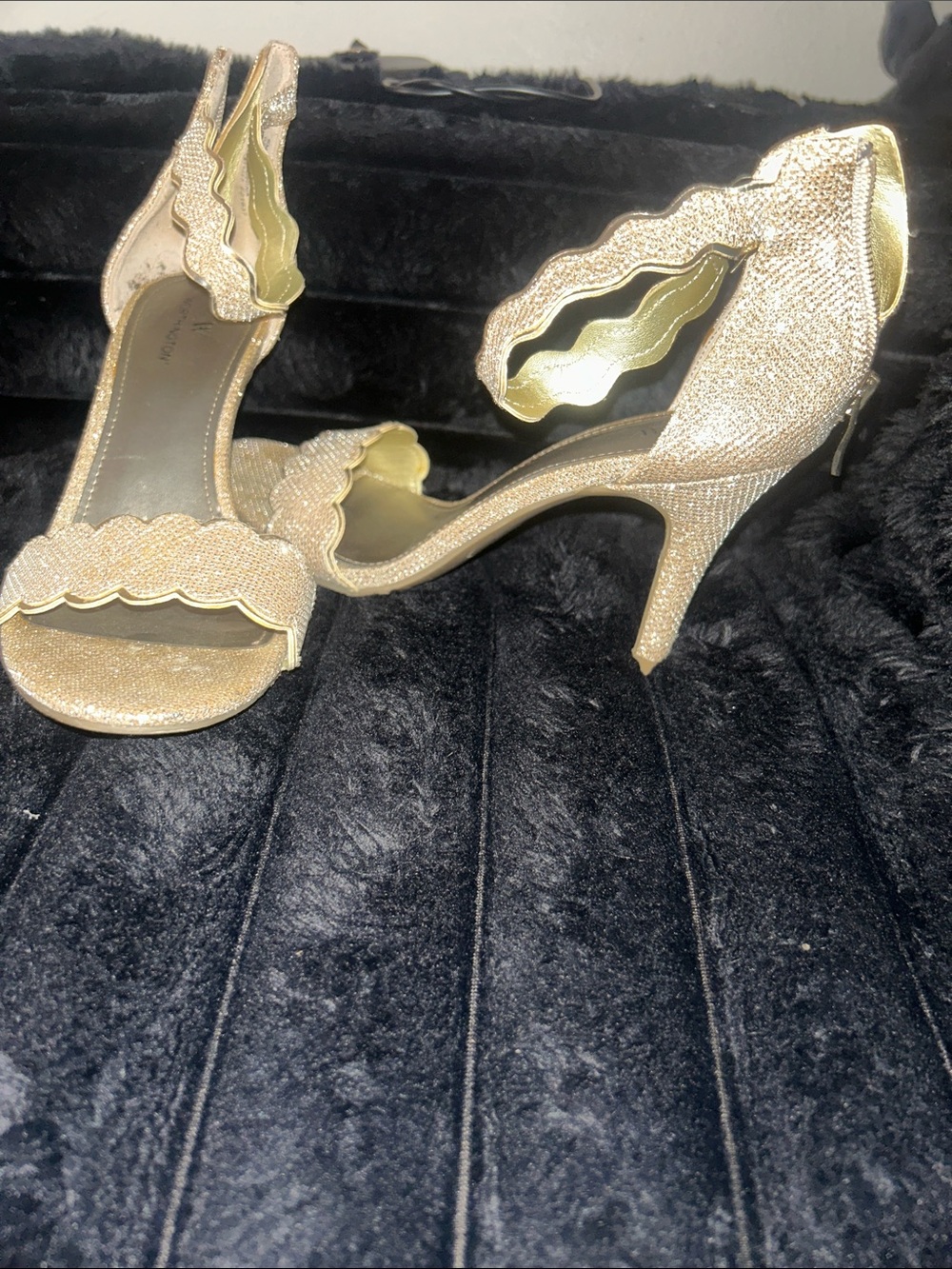 Gold Scalloped Ankle-Strap High Heel Sandals